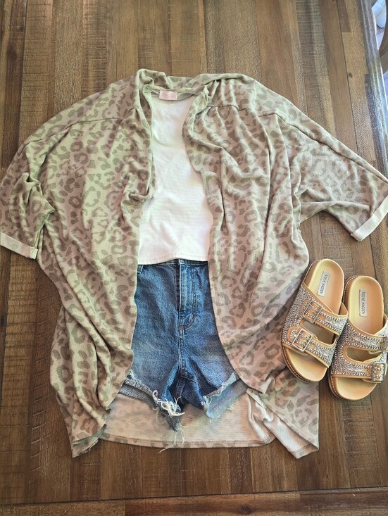 Tops - Leopard Print Open Front Kimono